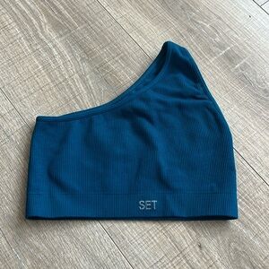 blue off the shoulder set active sports bra size small